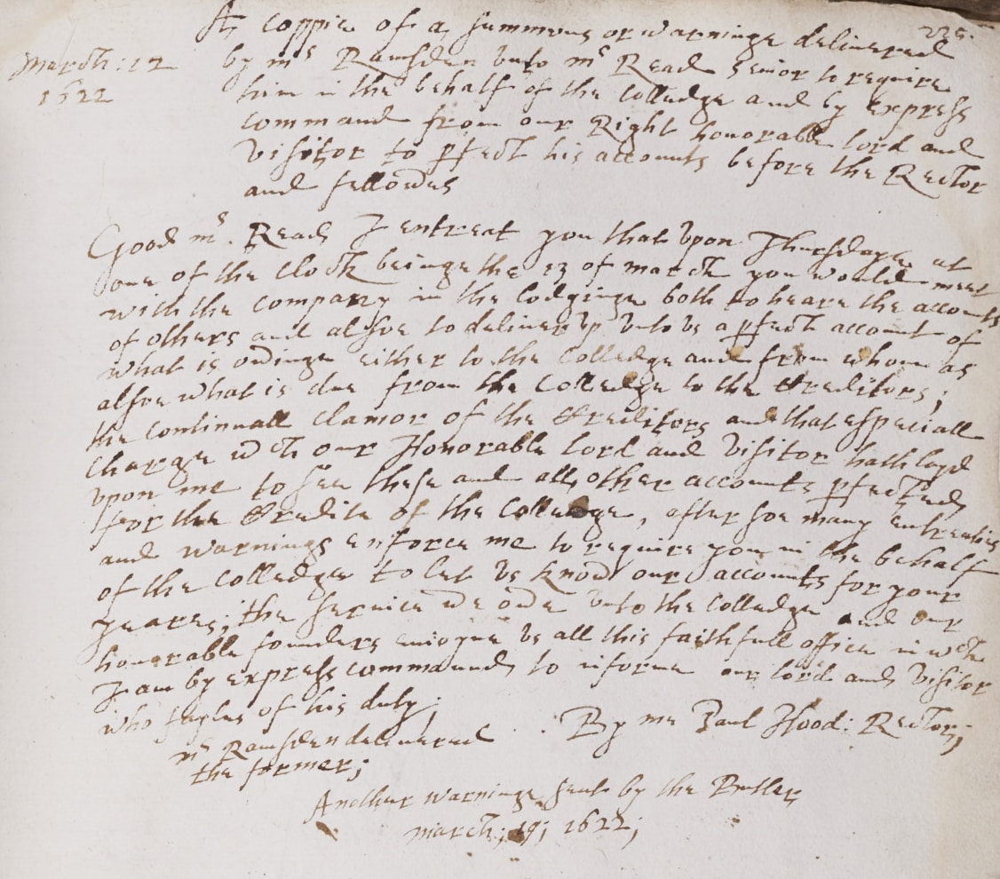 Image of an old handwritten letter dated 1622